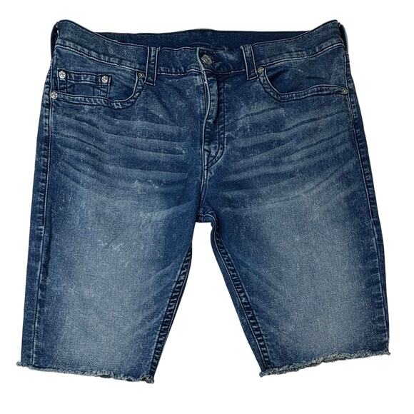 True Religion Ricky Relaxed Straight Fit Blue Jeans Shorts 40 Skater Y2k Casual - Picture 1 of 11